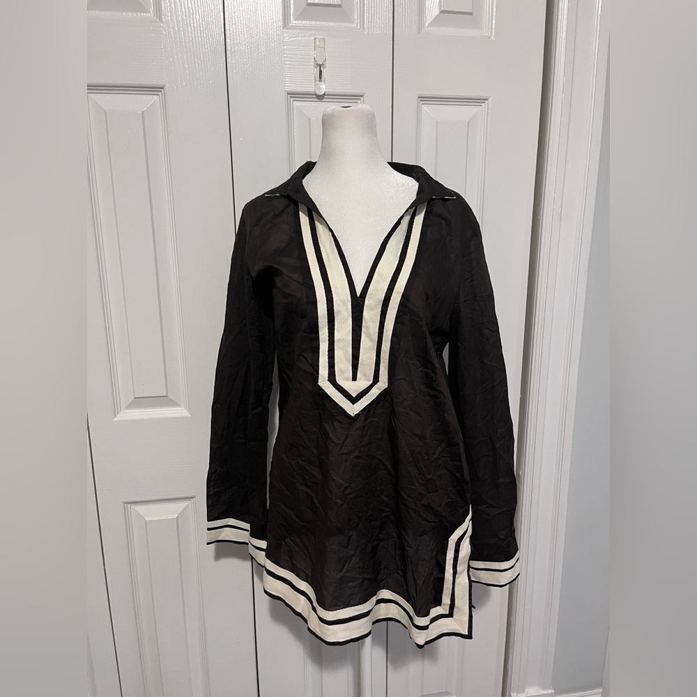 Tory Burch Tory Tunic Brown/White Size 10 New with Tags - Picture 2 of 6